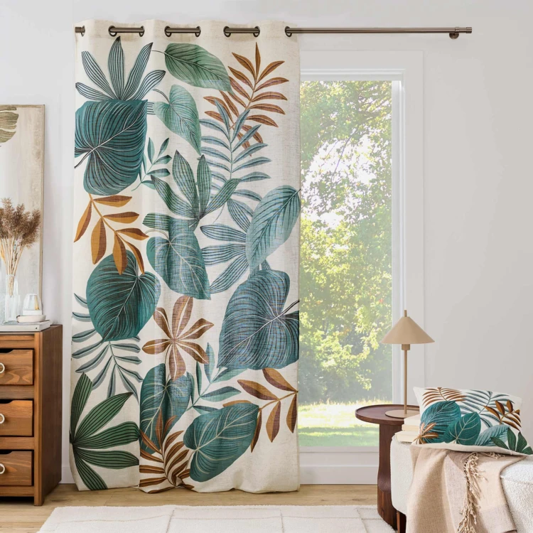 Coussin décoratif déhoussable en poly-lin imprimé à motif tropical