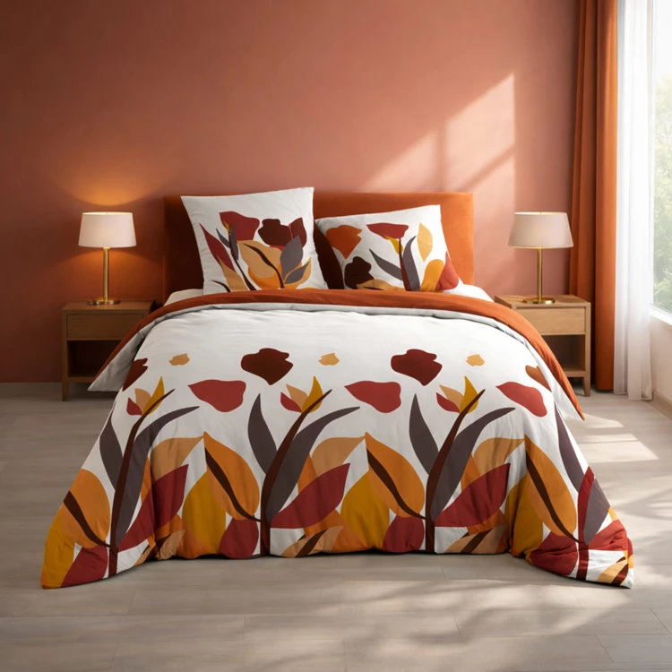 Conjunto de cama de 3 peças, 100 % algodão, com padrão floral: capa de edredão + fronhas
