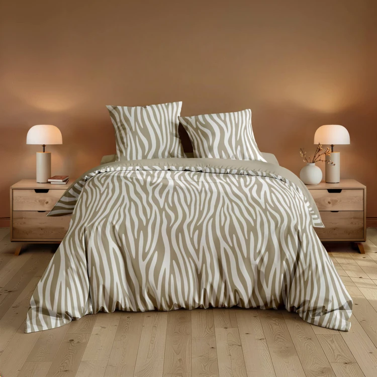 Parure de lit 3 pièces 100 % coton imprimé zèbre housse + taies