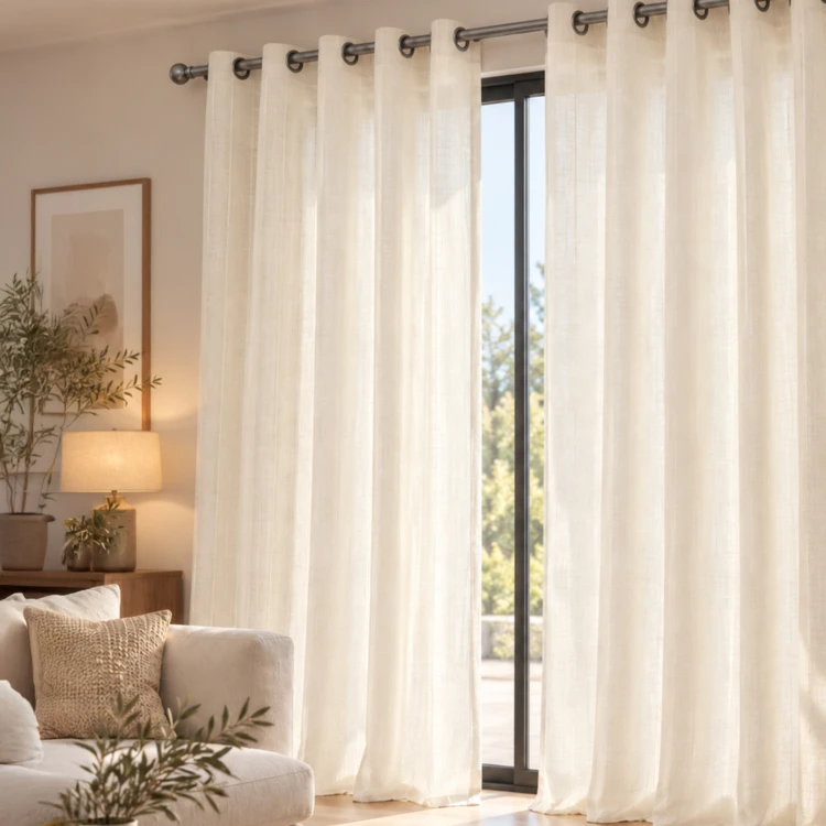 Cortina transparente com riscas finas tecidas