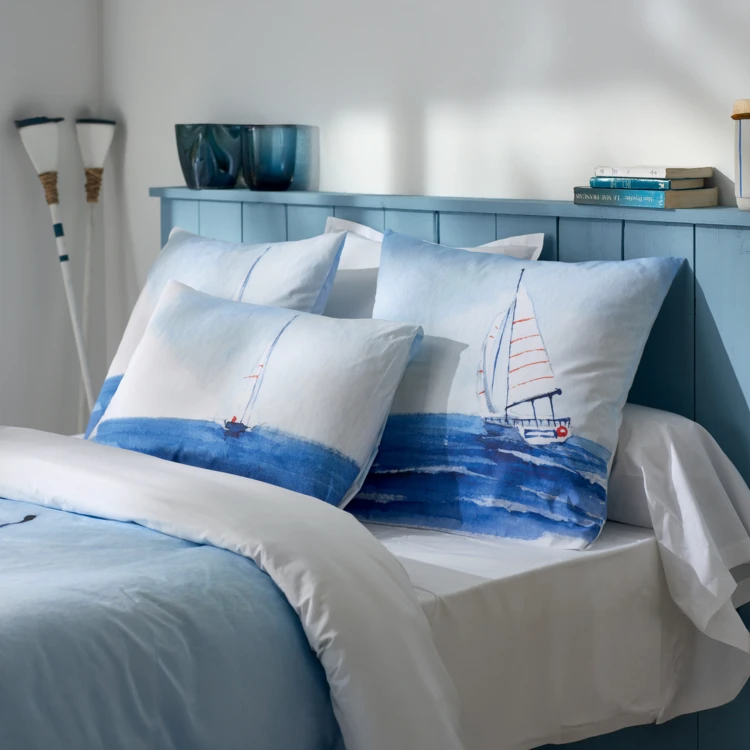 Taie d’oreiller percale de coton voilier marin