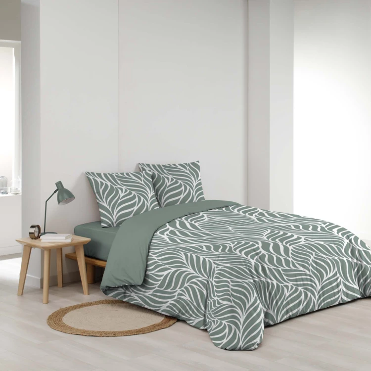 Parure de lit 3 pièces en coton feuille design housse + taies