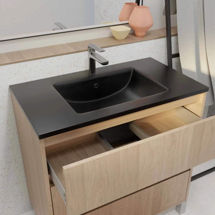 Mobile bagno con piedini, 3 cassetti e lavabo in ceramica
