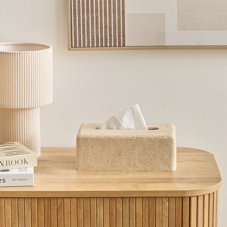 Tissuebox van polyresin met steenlook