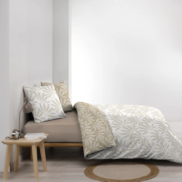 Conjunto de roupa de cama reversível em algodão com motivos de folhagem natural