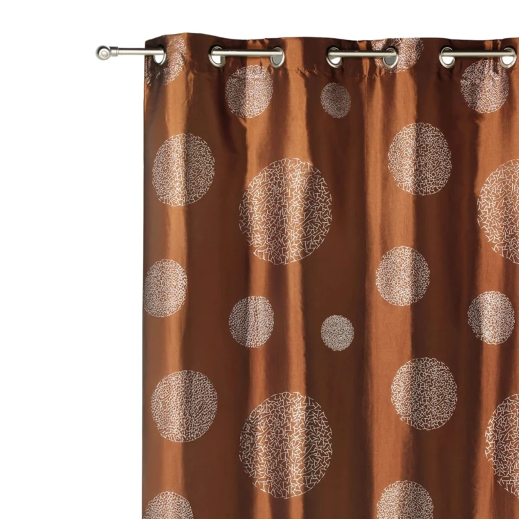 Cortina de tafetá estampado com círculos prateados
