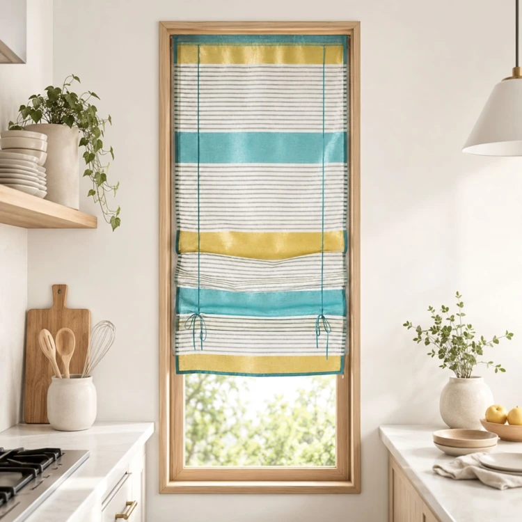 Faltrollo mit bunten horizontalen Streifen