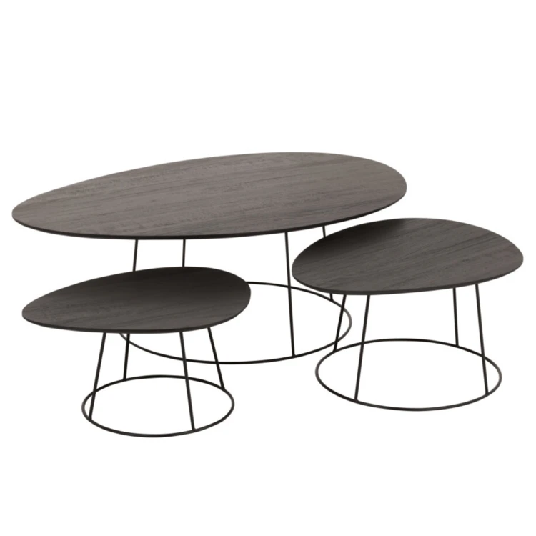 Mesa de centro ovalada de madera y metal J-Line