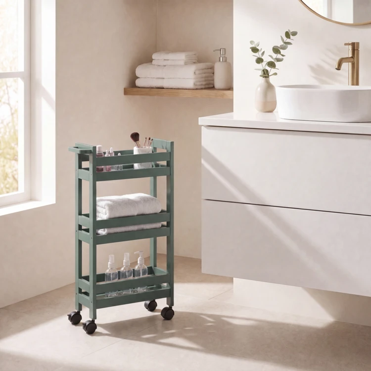 Mobile da bagno con rotelle a 3 ripiani