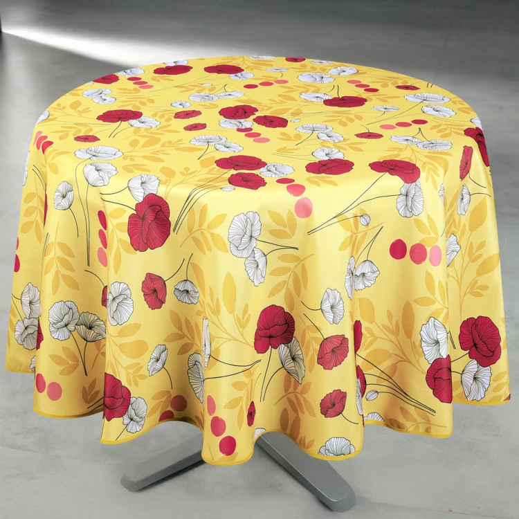 Runde fleckenabweisende Tischdecke mit Mohnblumenmotiv