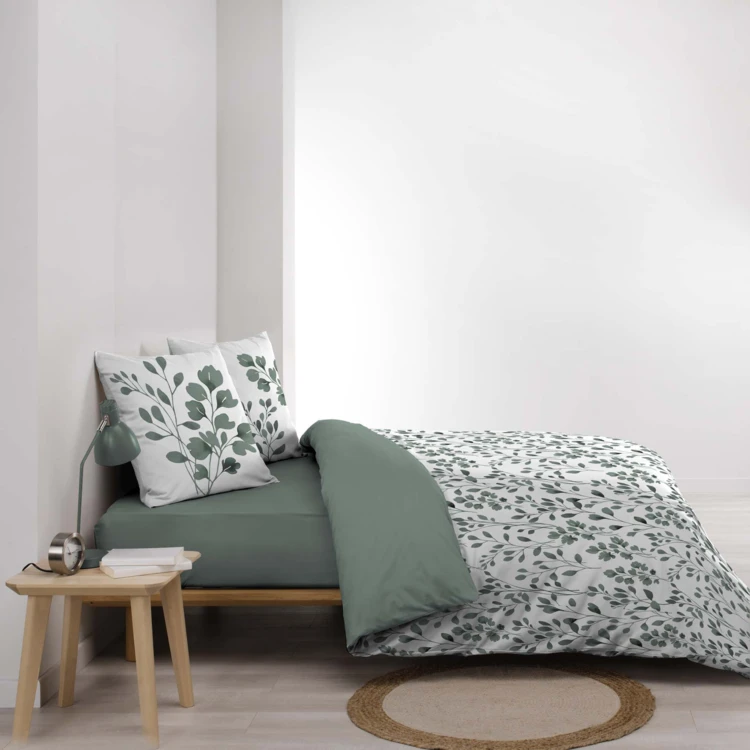 Parure de lit 3 pièces en coton à motif feuillage housse + taies