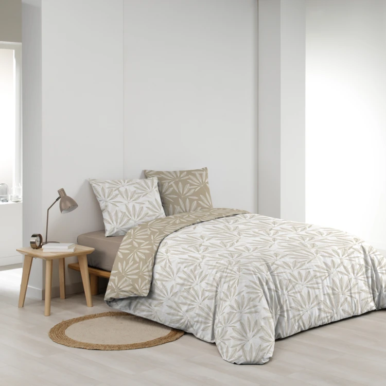 Conjunto de roupa de cama reversível em algodão com motivos de folhagem natural