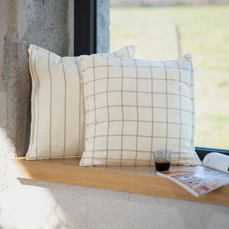 Housse de coussin  recto-verso 100% coton rayures et carreaux LOURMARIN
