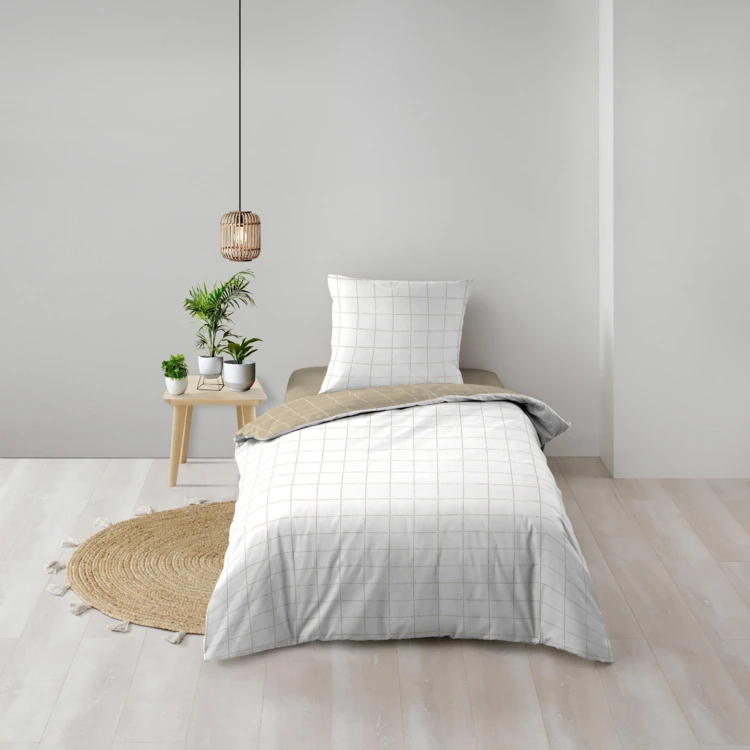 Juego de cama de 2 piezas reversible de algodón con estampado de cuadros + funda de almohada