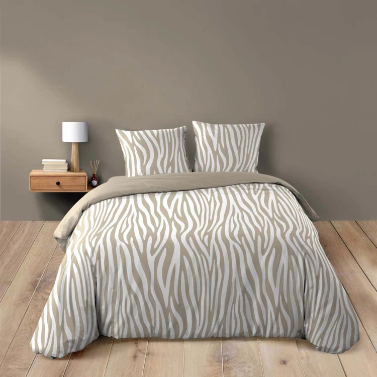 Parure de lit 3 pièces 100 % coton imprimé zèbre housse + taies
