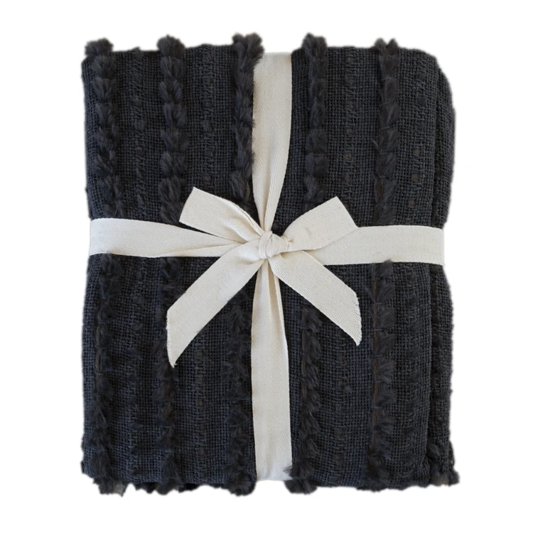 Plaid en chenille texturée avec franges