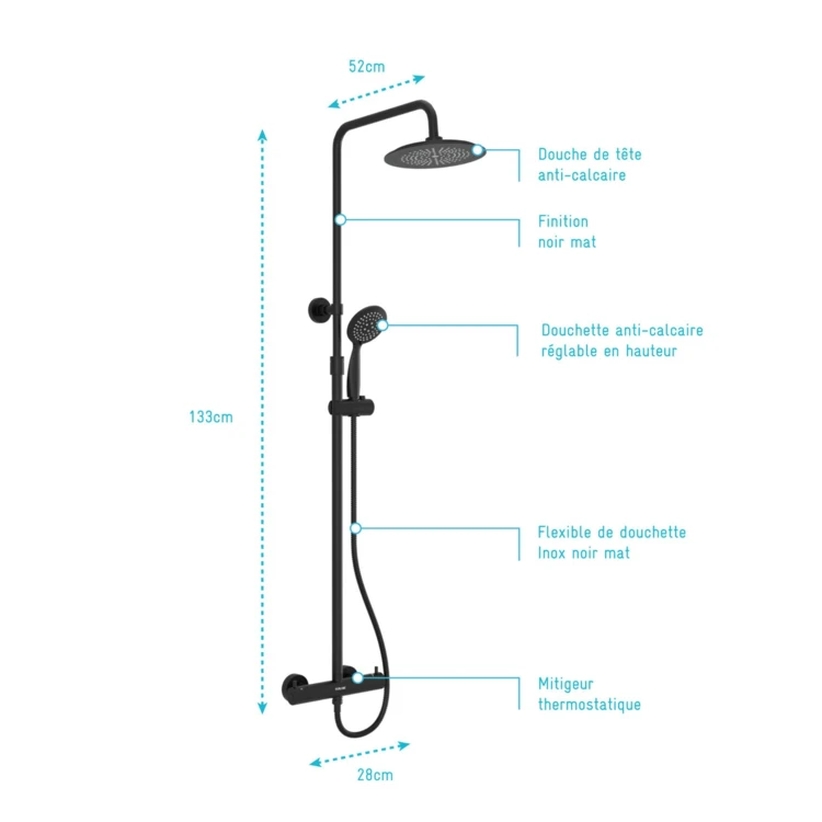 Colonne de douche thermostatique noire