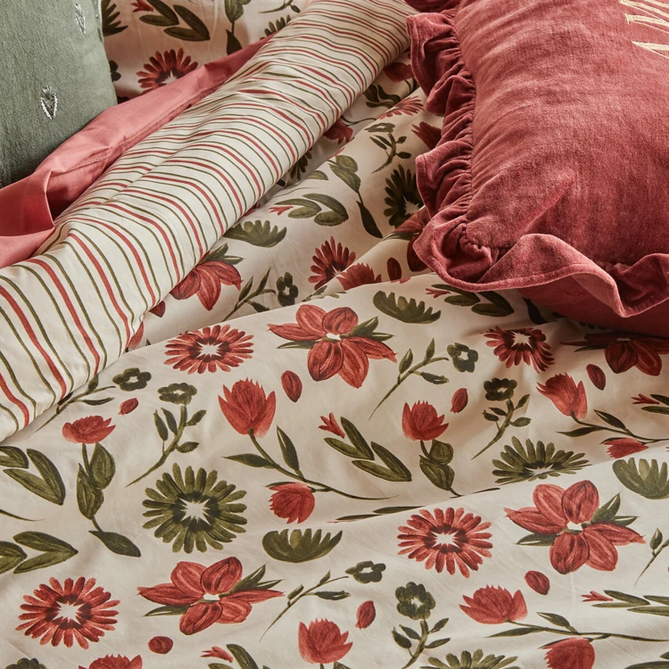 Juego de cama de 3 piezas reversible, de algodón de 57 hilos, con estampado floral