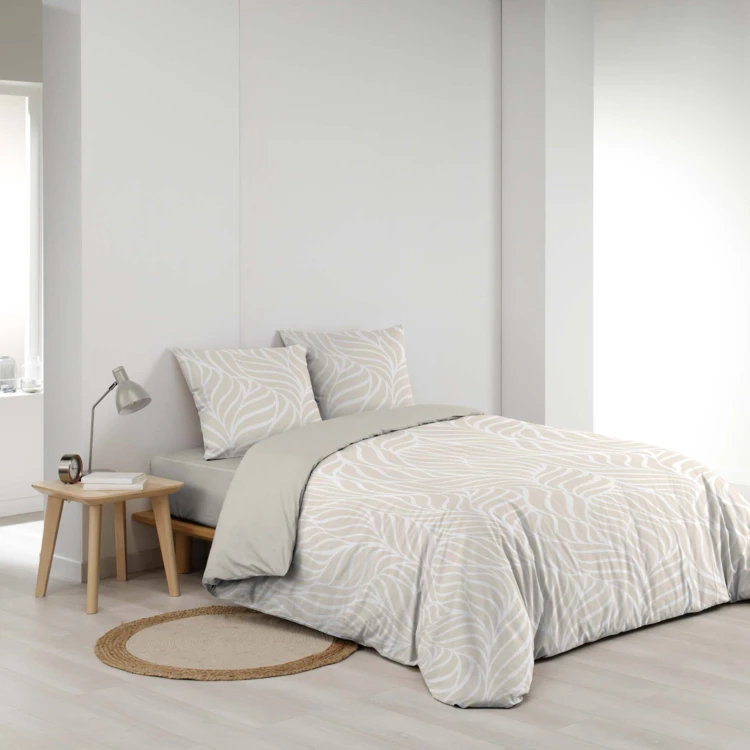 Parure de lit 3 pièces en coton feuille design housse + taies