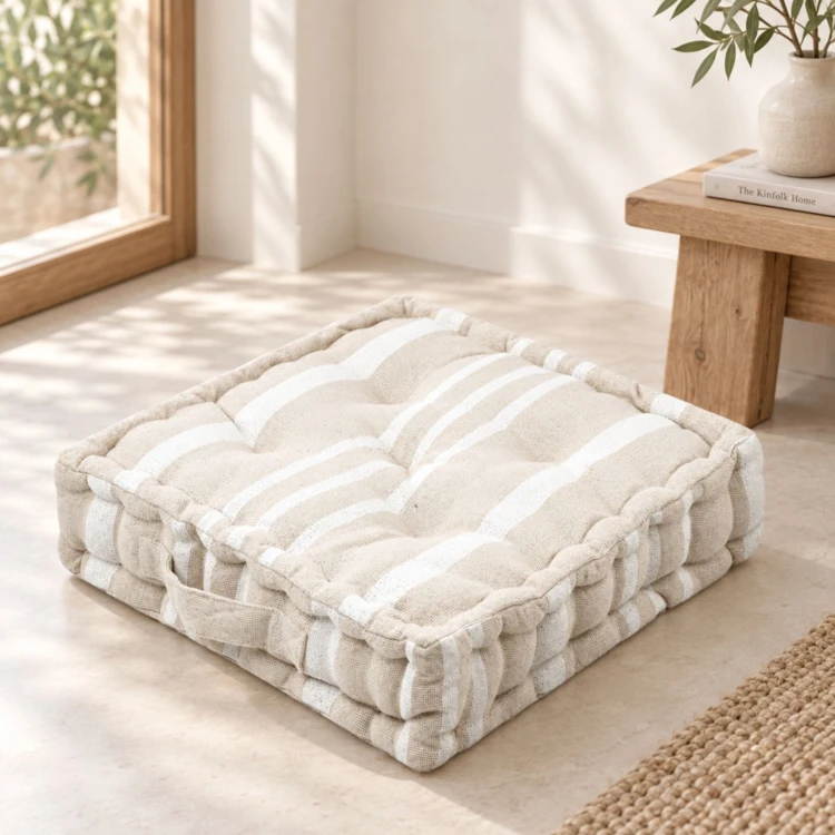 Cuscino da terra in 100% cotone, spesso e soffice, a righe
