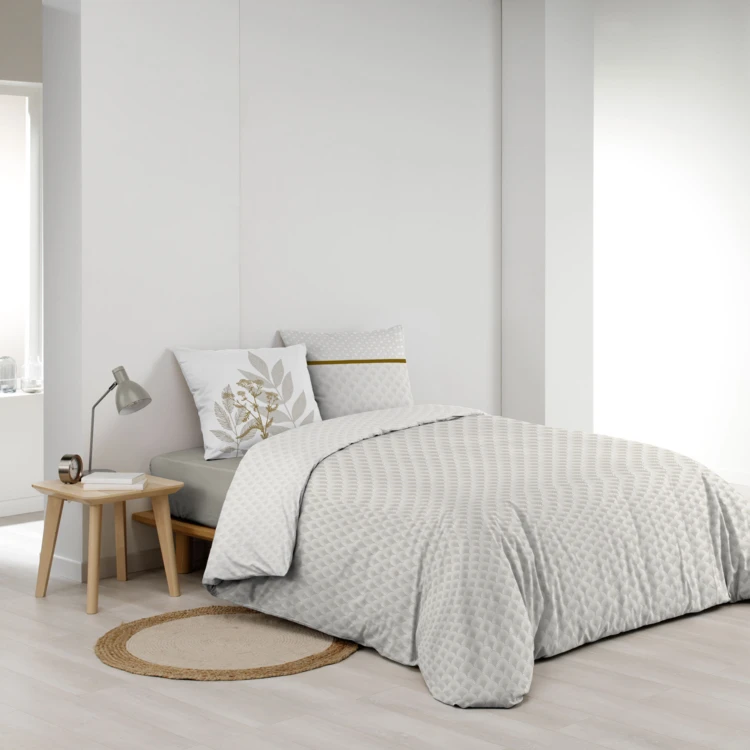Parure de lit coton motif feuillage double face imprimée