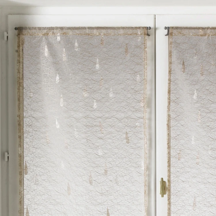 Par de pequenas cortinas de organza jacquard com motivos de gotas