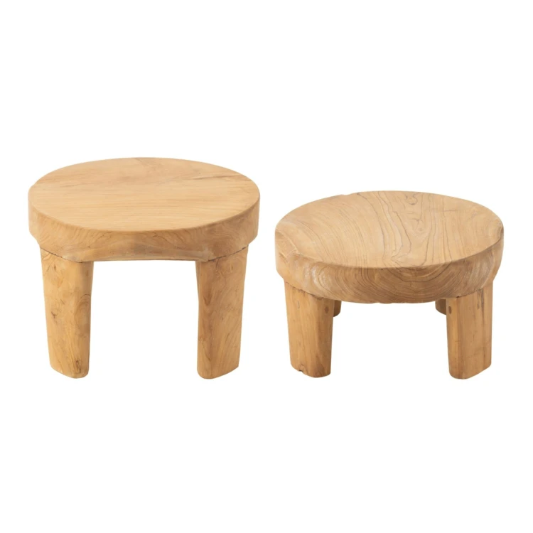 Table basse ronde en teck lot de 2