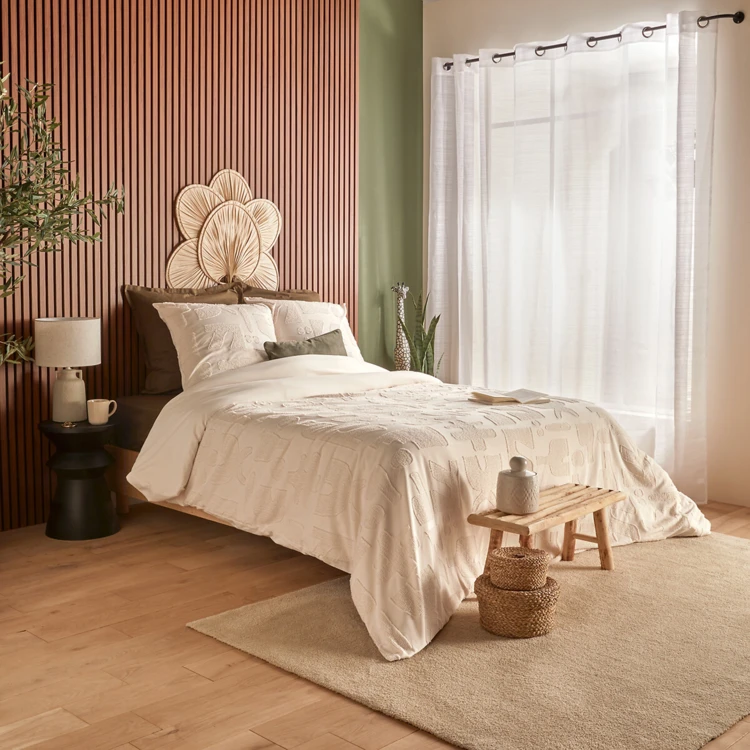 Parure de lit 3 pièces en microfibre lavée avec motifs tuftés