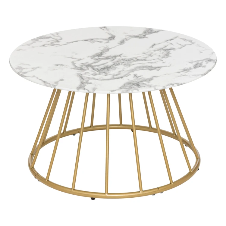Table basse ronde en verre trempé effet marbre