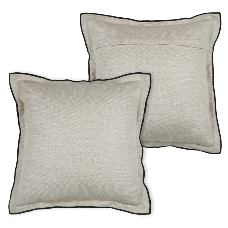 Coussin  poly-lin volant plat feston noir
