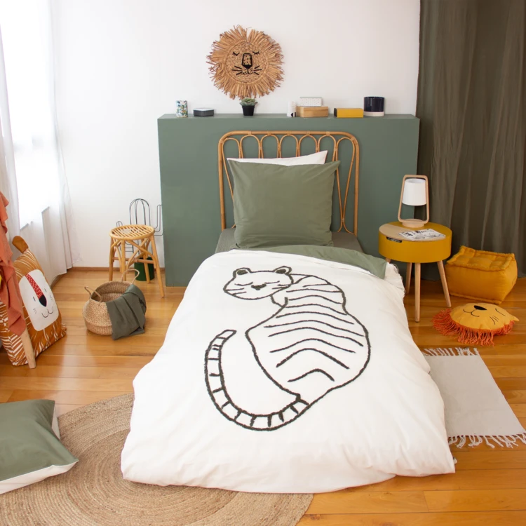 Parure de lit enfant tigre tufté réversible