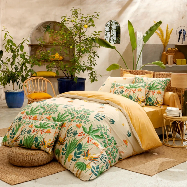 Parure de lit 2 pièces percale de coton 80 fils tropical housse + taie