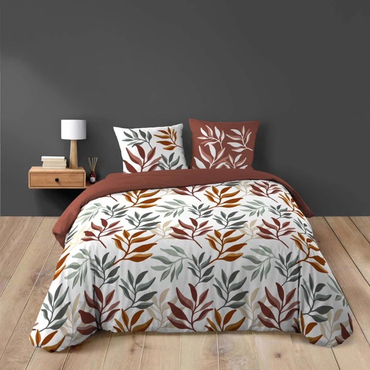 Conjunto de cama de 3 peças, 100 % algodão, com estampado vegetal: colcha + fronhas