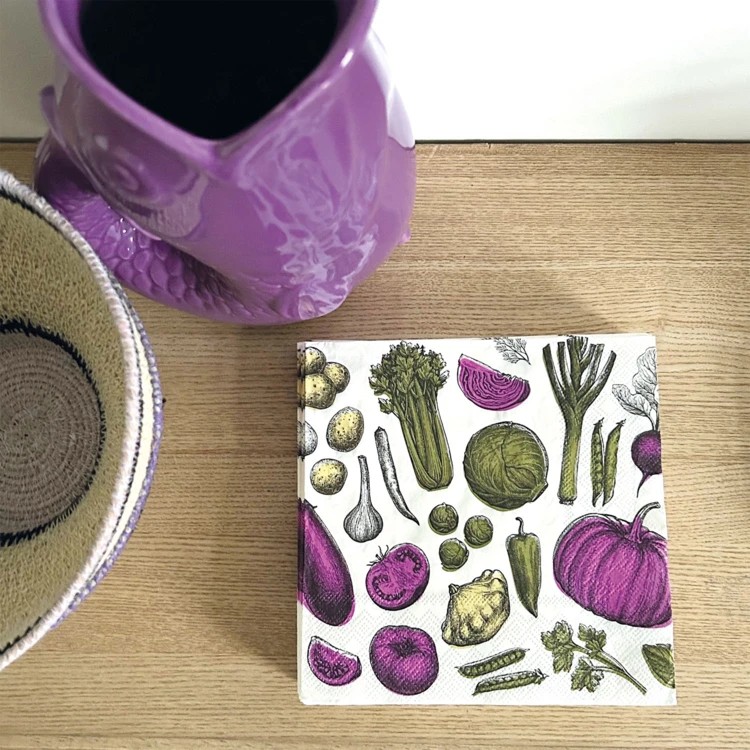 Lote de 20 servilletas de papel reciclado estampadas - Veggie Mania