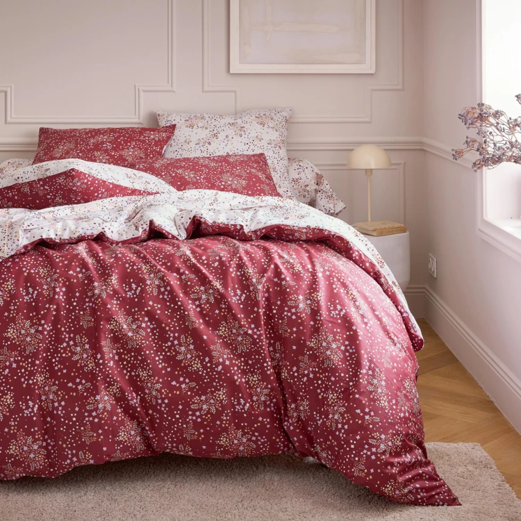 Parure de lit 3 pièces réversible satin de coton 110 fils floral housse + taies