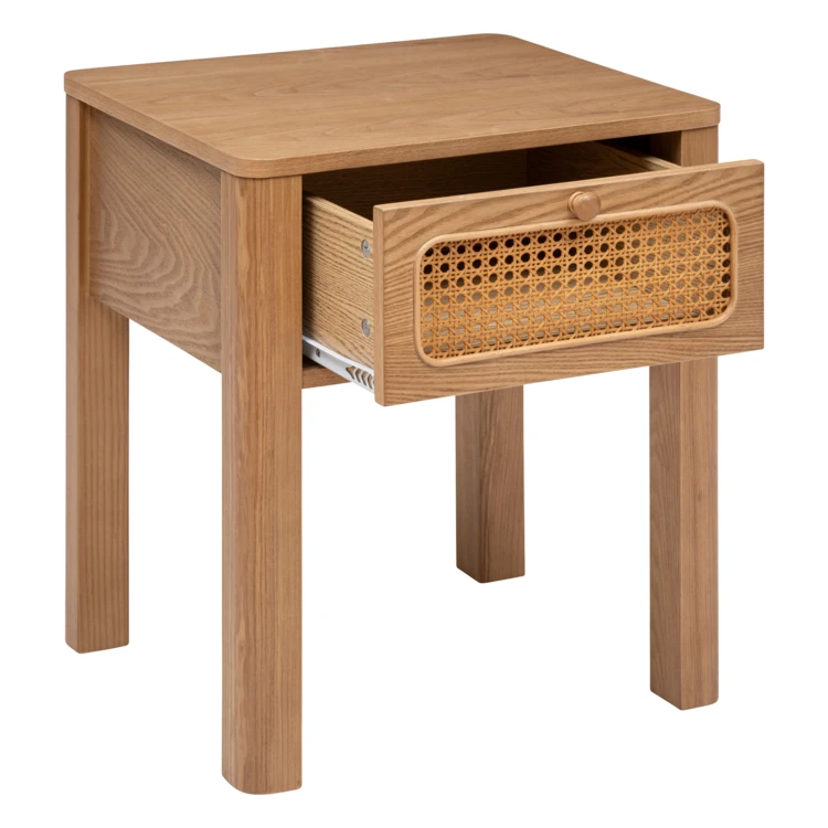 Table de chevet en bois avec tiroir cannage