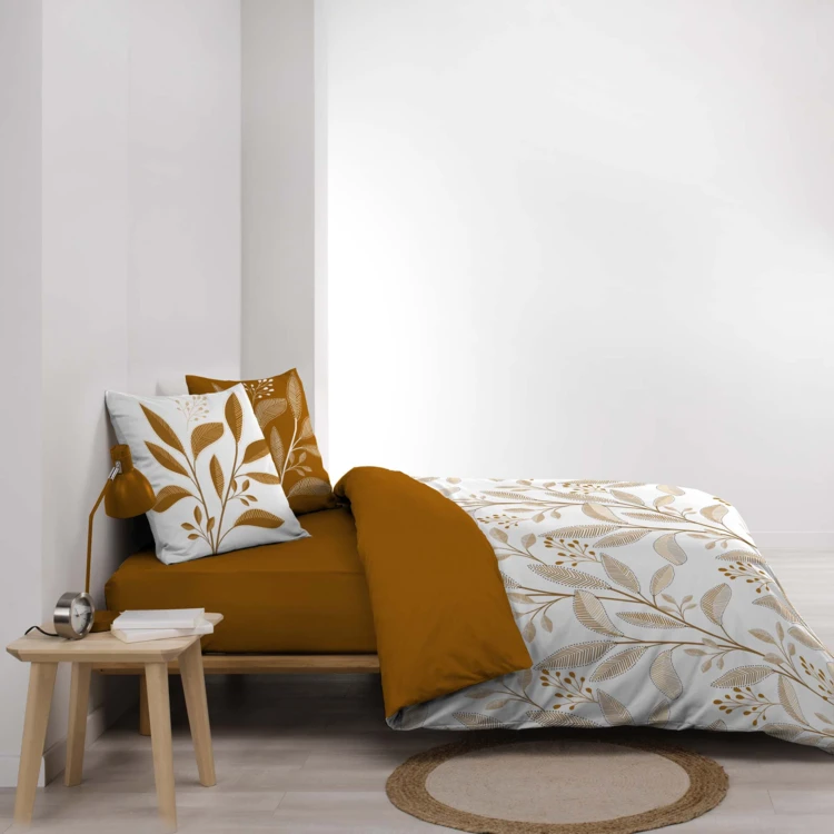 Juego de sábanas de 3 piezas de algodón con estampado de hojas + fundas de almohada