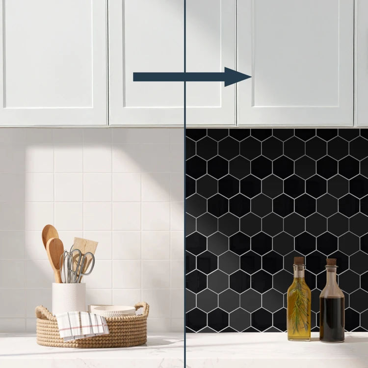 Lot de 4 crédences adhésives murales 3D effet carrelage hexagonal