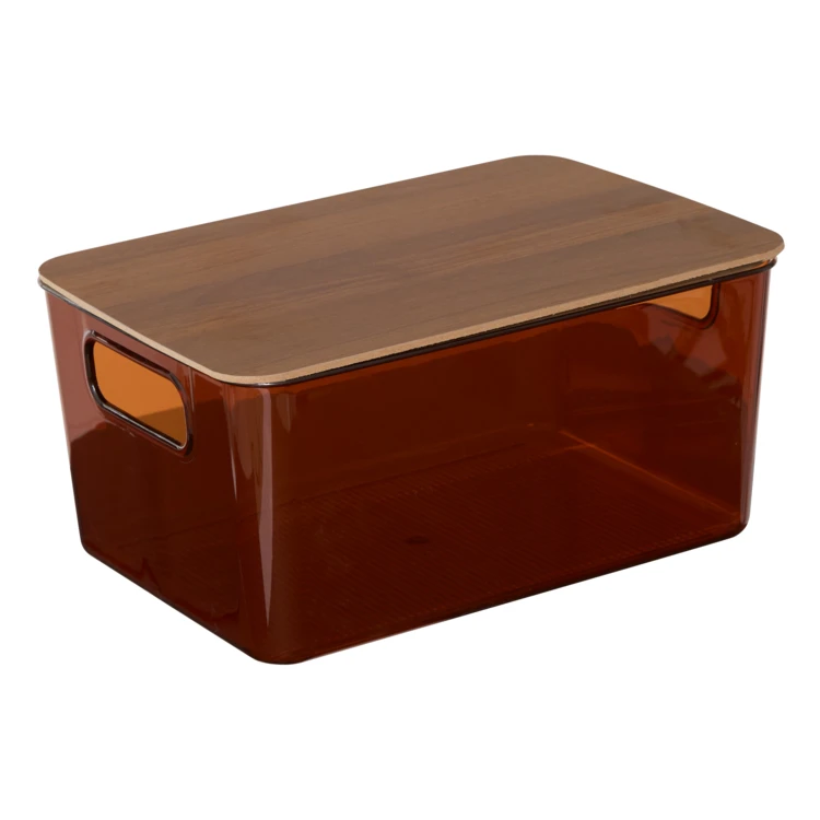 Contenitore con coperchio in PET e legno