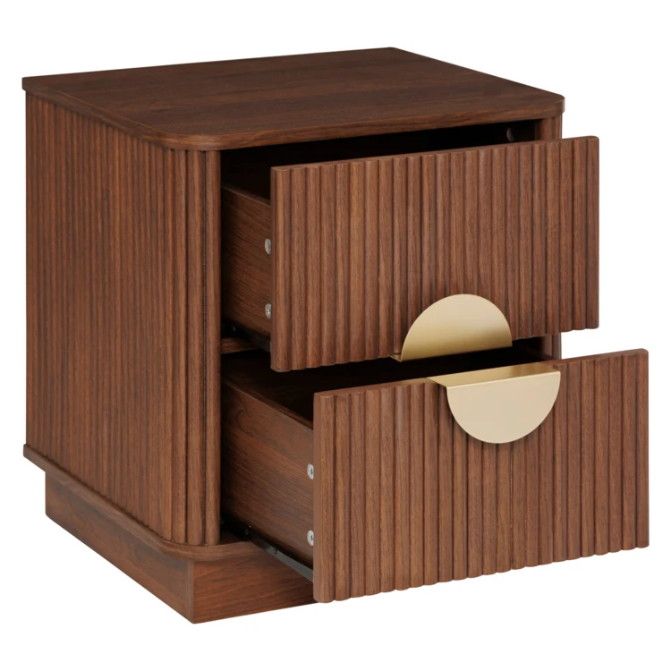Table de chevet cannelé 2 tiroirs en bois