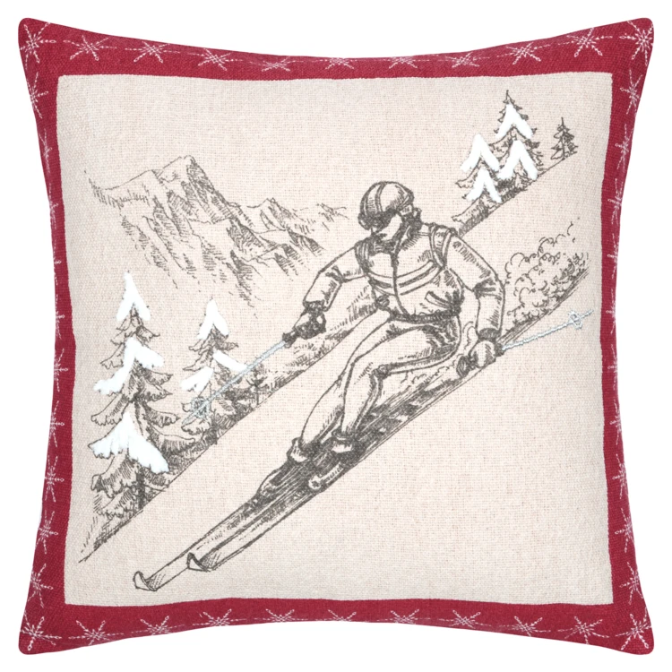 Coussin décoratif montagne ski en coton