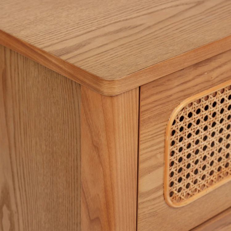 Cómoda de madera de 3 cajones con mimbre calado
