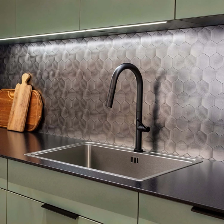 Lot de 4 crédences adhésives murales 3D effet carrelage hexagonal