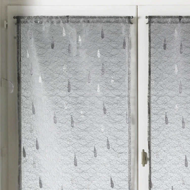Par de pequenas cortinas de organza jacquard com motivos de gotas