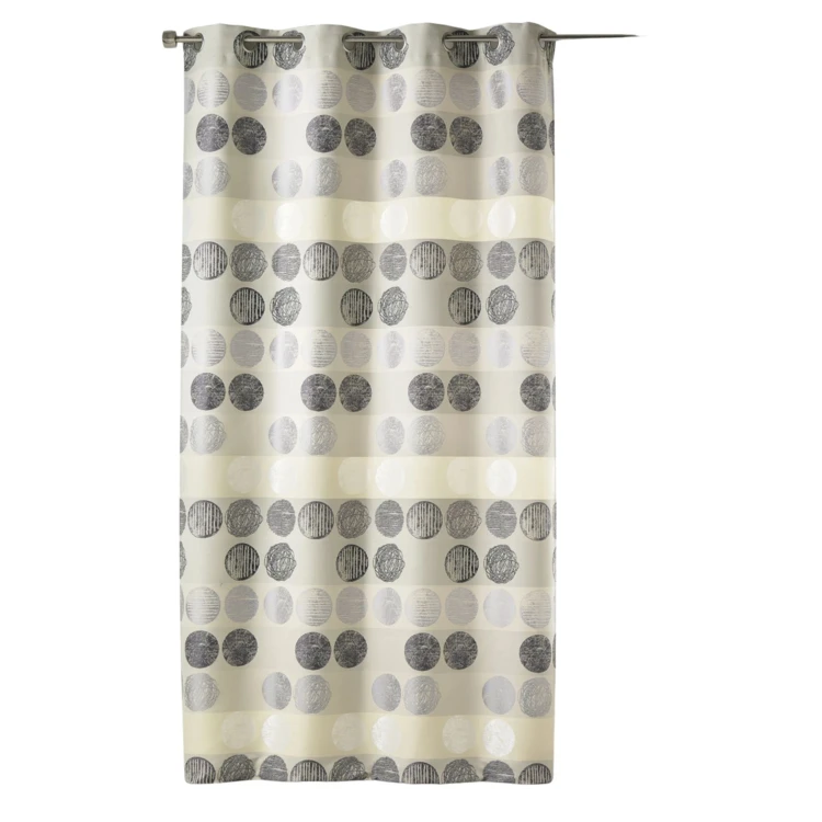 Cortina jacquard com riscas horizontais e bolinhas