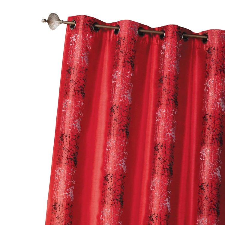 Cortina de shantung bordada com faixas de motivos étnicos