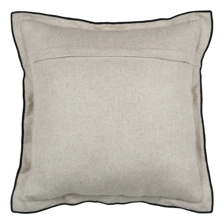 Coussin  poly-lin volant plat feston noir