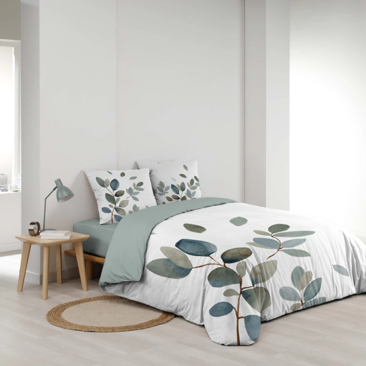Conjunto de cama de 3 peças, 100 % algodão, com estampado vegetal: colcha + fronhas