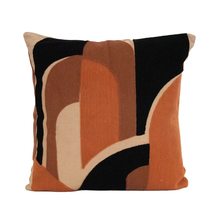 Coussin brodé en relief motif abstrait