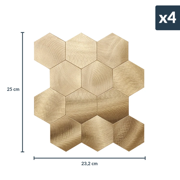 Lot de 4 crédences adhésives murales 3D effet carrelage hexagonal